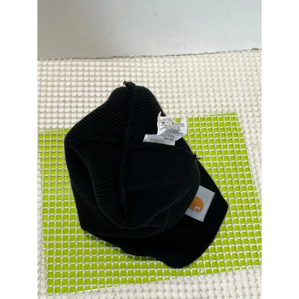 Carhartt Black Acrylic Watch Hat Beanie A18 BLK One Size Rib Knit Logo Patch EUC